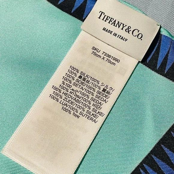 TIFFANY BIRD ON A ROCK INFINITY BLUE SILK SCARF ITALY - Picture 5 of 14